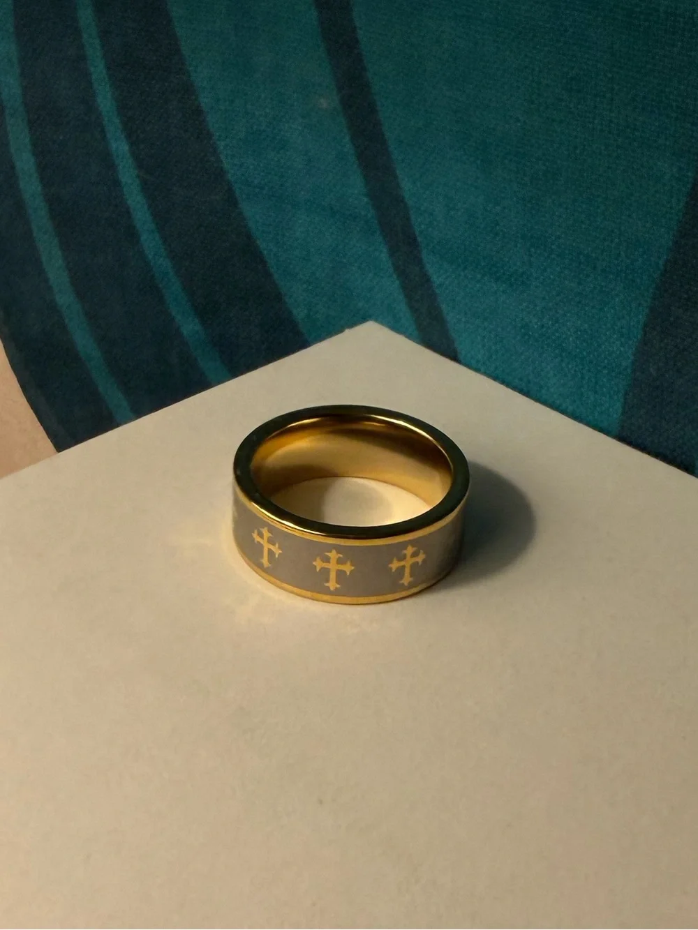 Gold and Gray Cross Tungsten Band Ring - Men's Accessory